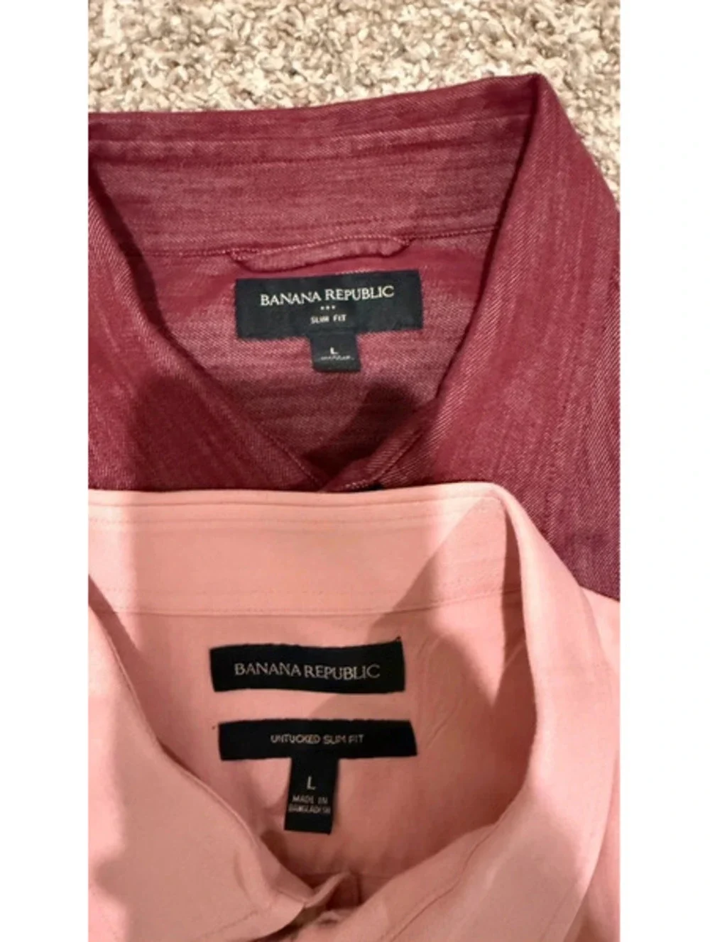 Banana Republic L Untucked Slim Shirt Lot 2 Burgundy Pink